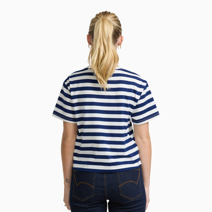 Dickies Junior's Short Sleeve Oversized Stripe Tee - White/Navy (WHN)