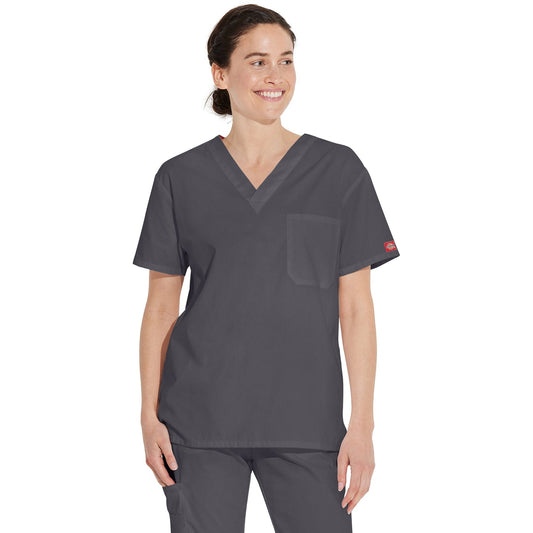 Dickies Unisex EDS Signature Tuckable V-Neck Scrub Top - Pewter Gray (PEW)