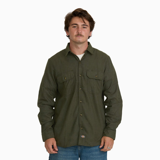 Dickies Long Sleeve Flannel Work Shirt - Moss Green (0MS)