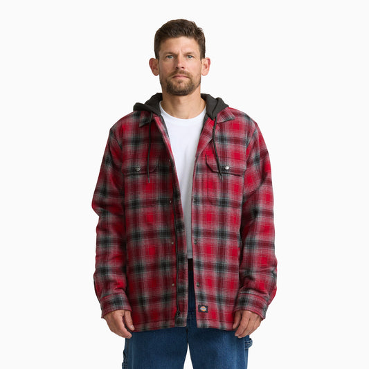 Dickies Insulated Hooded Plaid Shirt Jacket - Biking Red (B82)