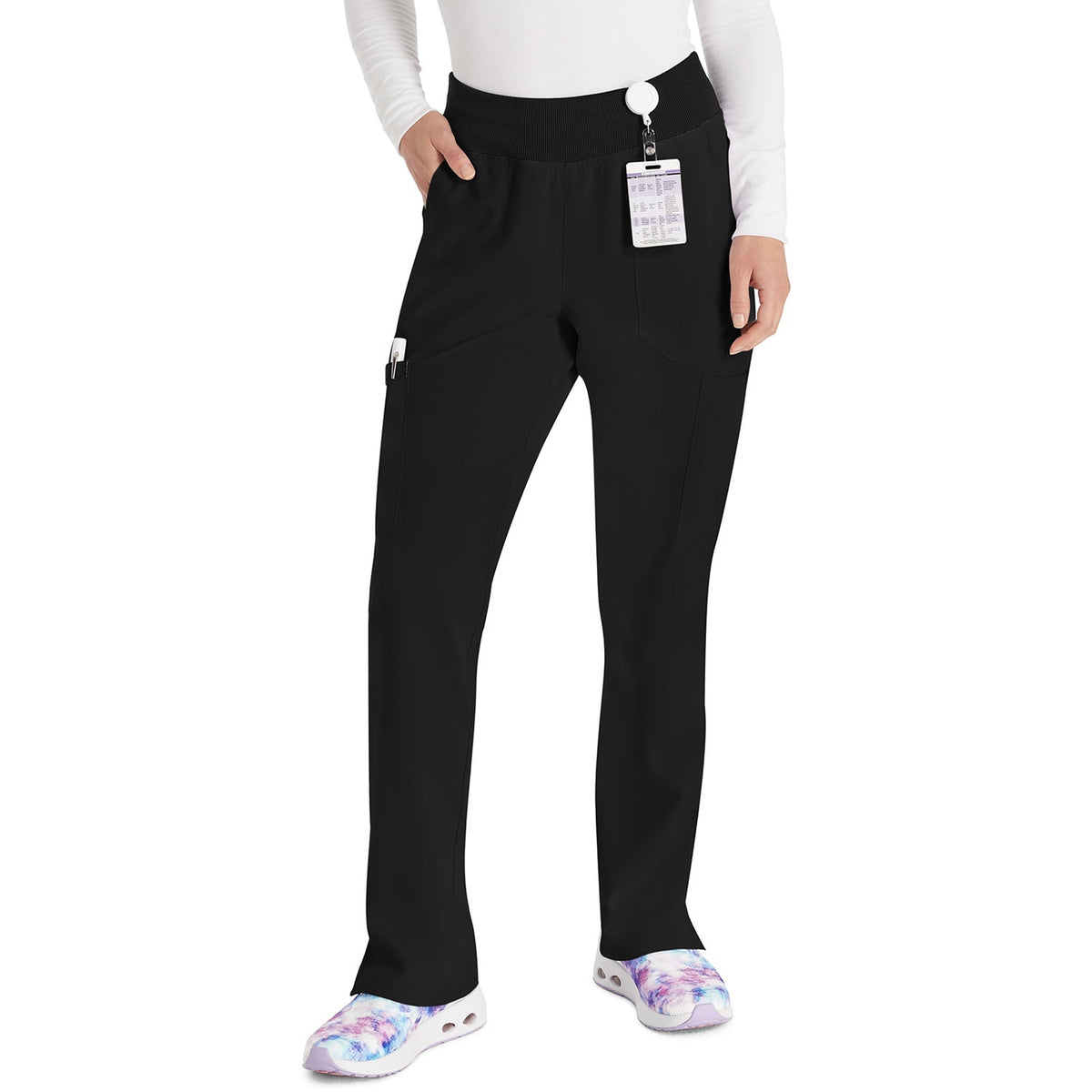 Dickies Women's EDS Essentials Natural Rise Tapered Leg Pull-On Scrub Pant - Black (BLK)