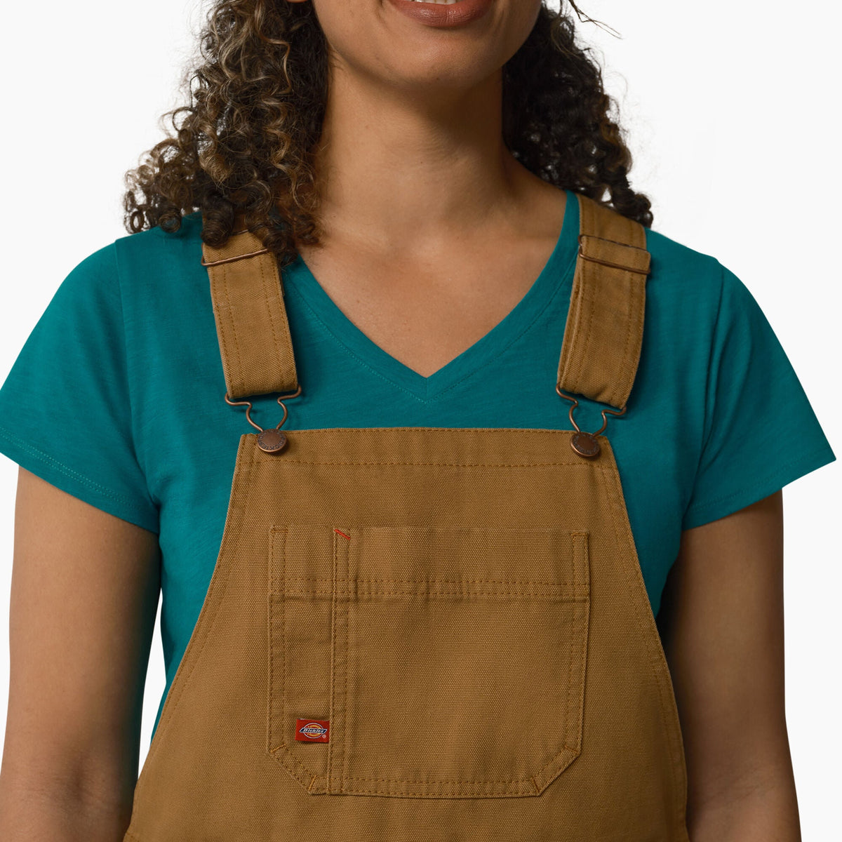 Dickies Women's Relaxed Fit Bib Shortalls, 7" - Rinsed Brown Duck (RBD)