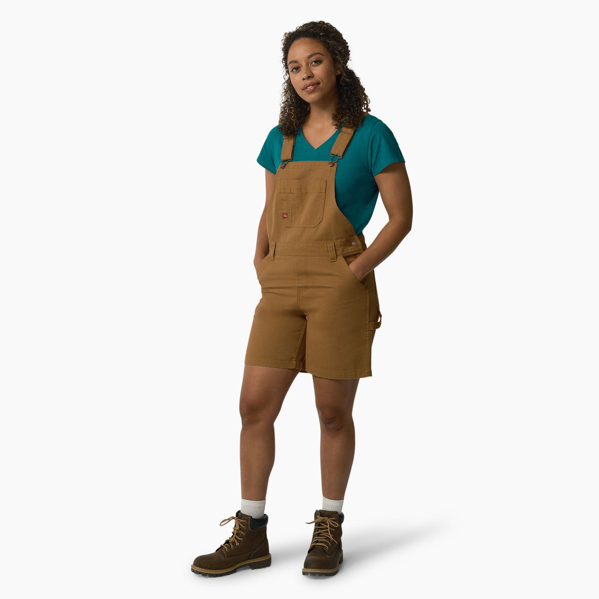 Dickies Women's Relaxed Fit Bib Shortalls, 7" - Rinsed Brown Duck (RBD)