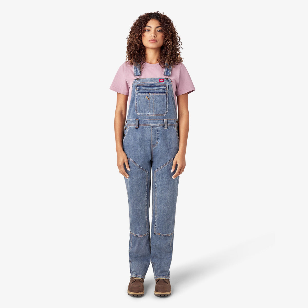 Dickies Women's Double Front Bib Overalls - Light Stonewashed Denim (LW4)