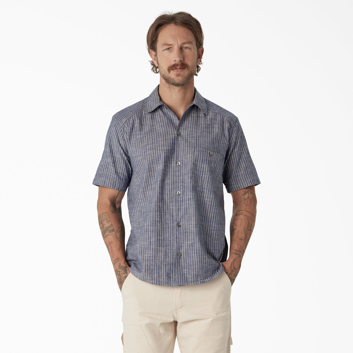 Dickies Dickies 1922 Short Sleeve Striped Chambray Shirt - Blue Chambray (BLC)
