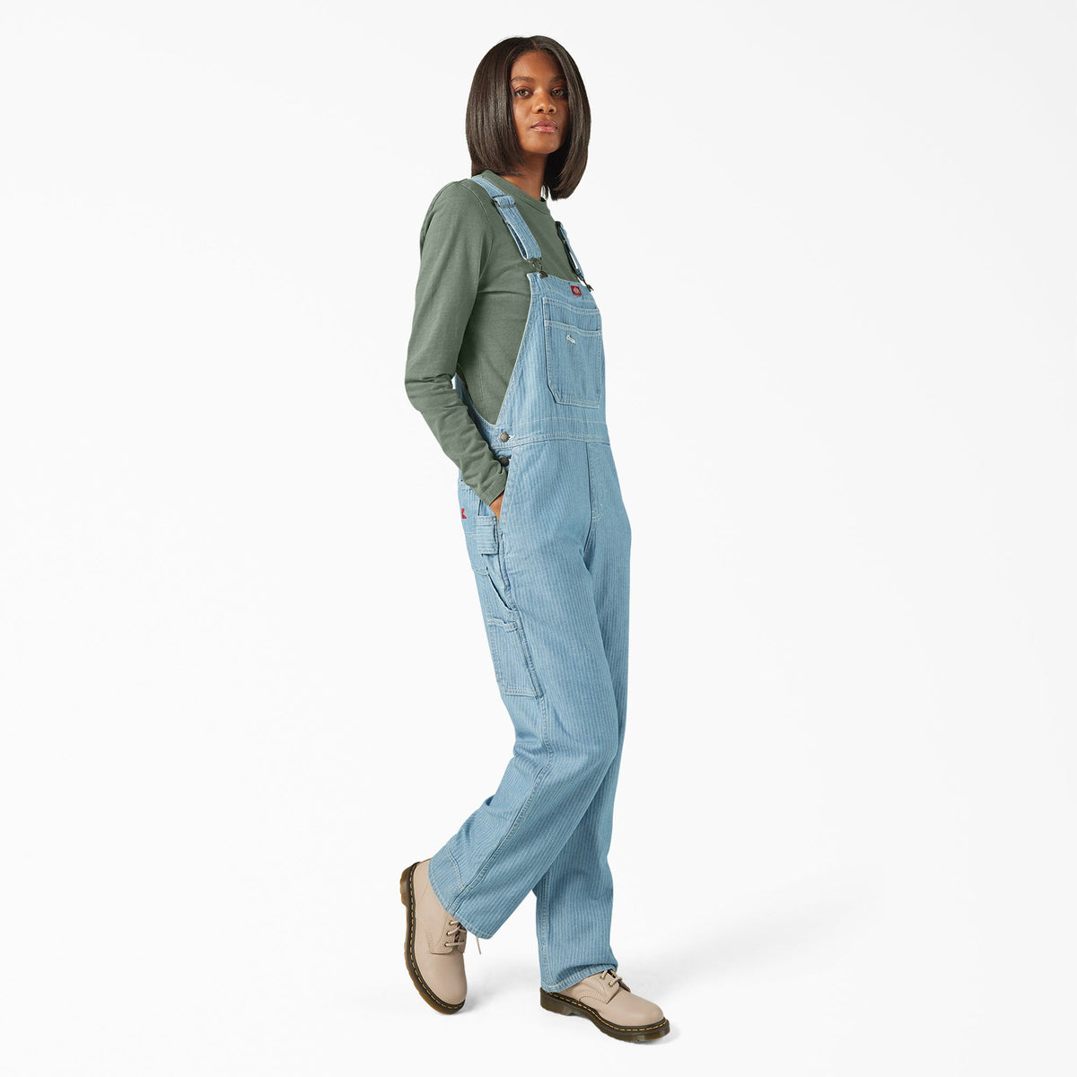 Dickies Women’s Relaxed Fit Bib Overalls - Fisher Stripe (0FS)