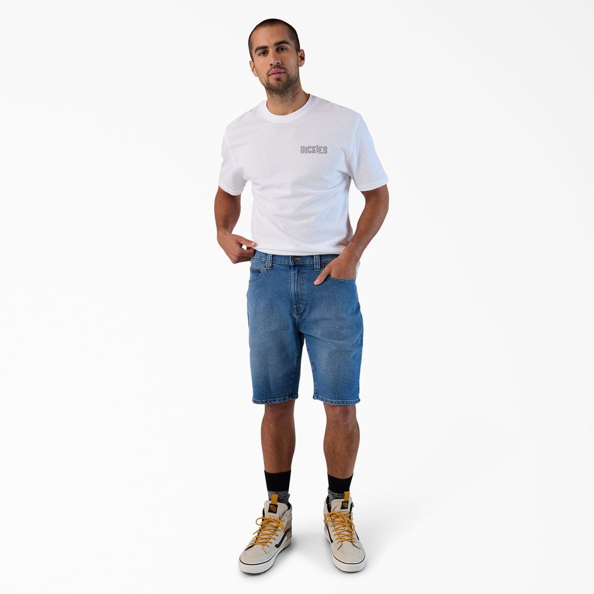 Dickies FLEX 5-Pocket Denim Shorts, 11" - Light Denim Wash (LWI)