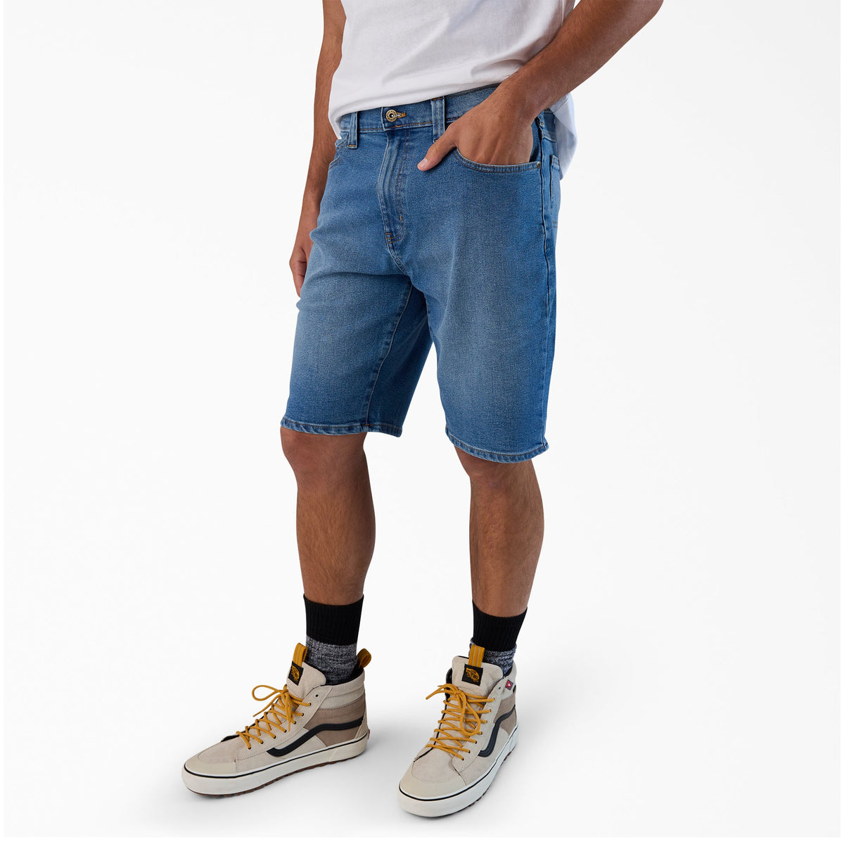Dickies FLEX 5-Pocket Denim Shorts, 11" - Light Denim Wash (LWI)