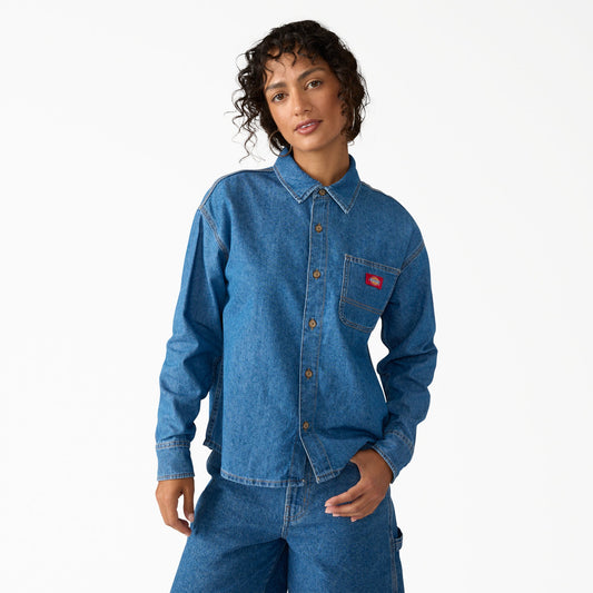 Dickies Women's Lightweight Long Sleeve Denim Shirt - CLASSIC BLUE (CLB)