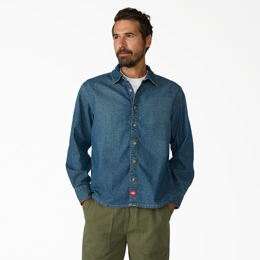 Dickies Lightweight Long Sleeve Denim Shirt - Khaki Tinted Blue (L23)