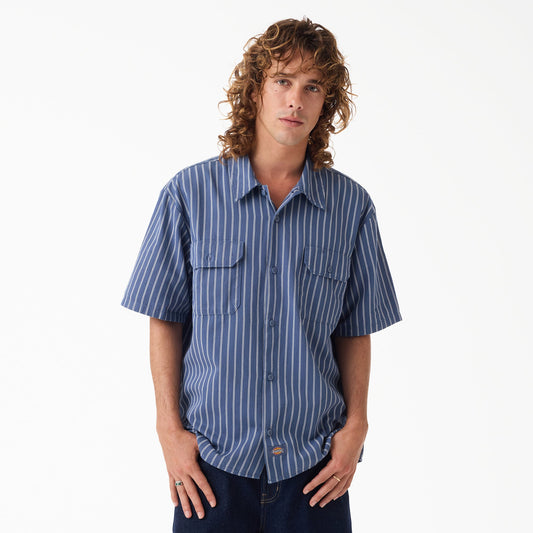 Dickies Worn In Striped Work Shirt - Retro Indigo (RI2)