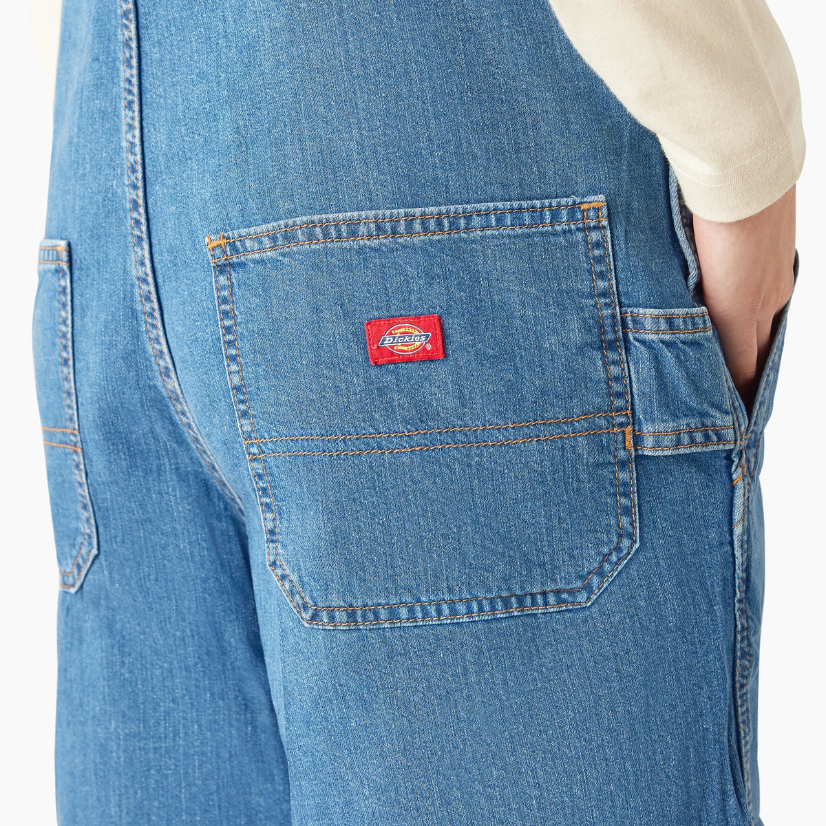 Dickies Women's Relaxed Fit Bib Shortalls, 7" - Stonewashed Medium Blue (MSB)