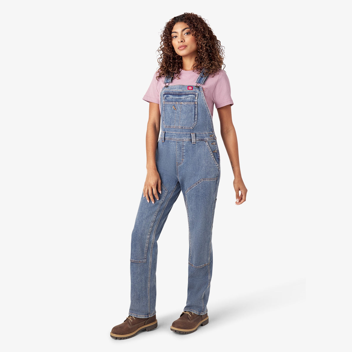 Dickies Women's Double Front Bib Overalls - Light Stonewashed Denim (LW4)