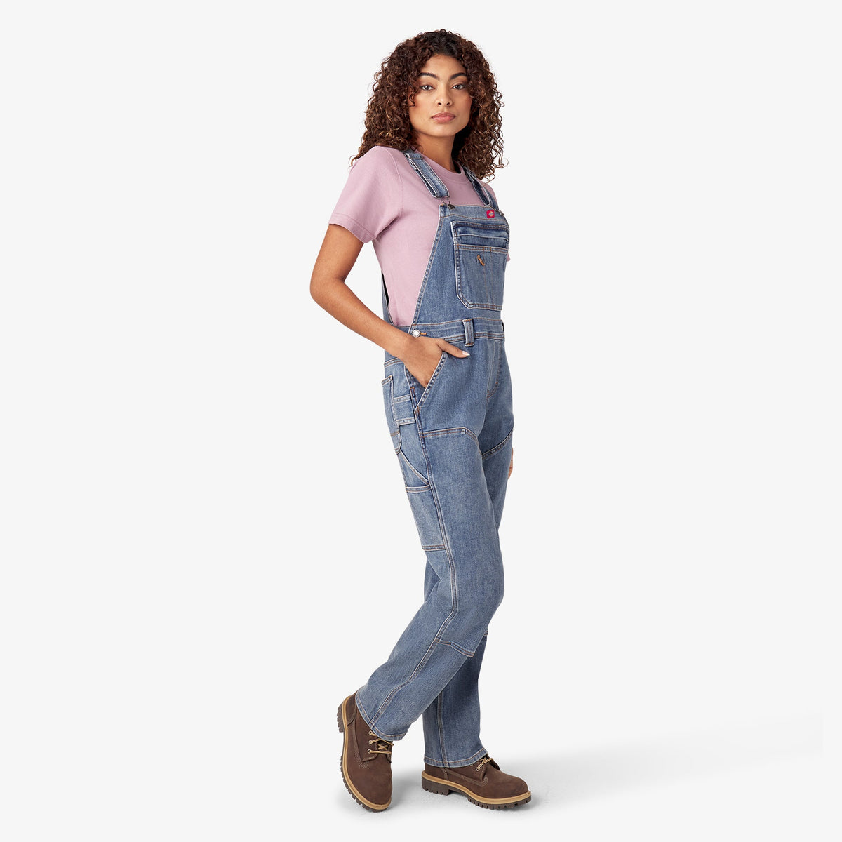 Dickies Women's Double Front Bib Overalls - Light Stonewashed Denim (LW4)