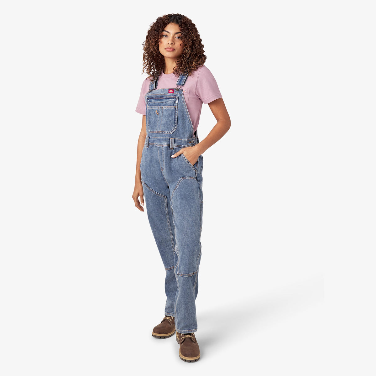 Dickies Women's Double Front Bib Overalls - Light Stonewashed Denim (LW4)