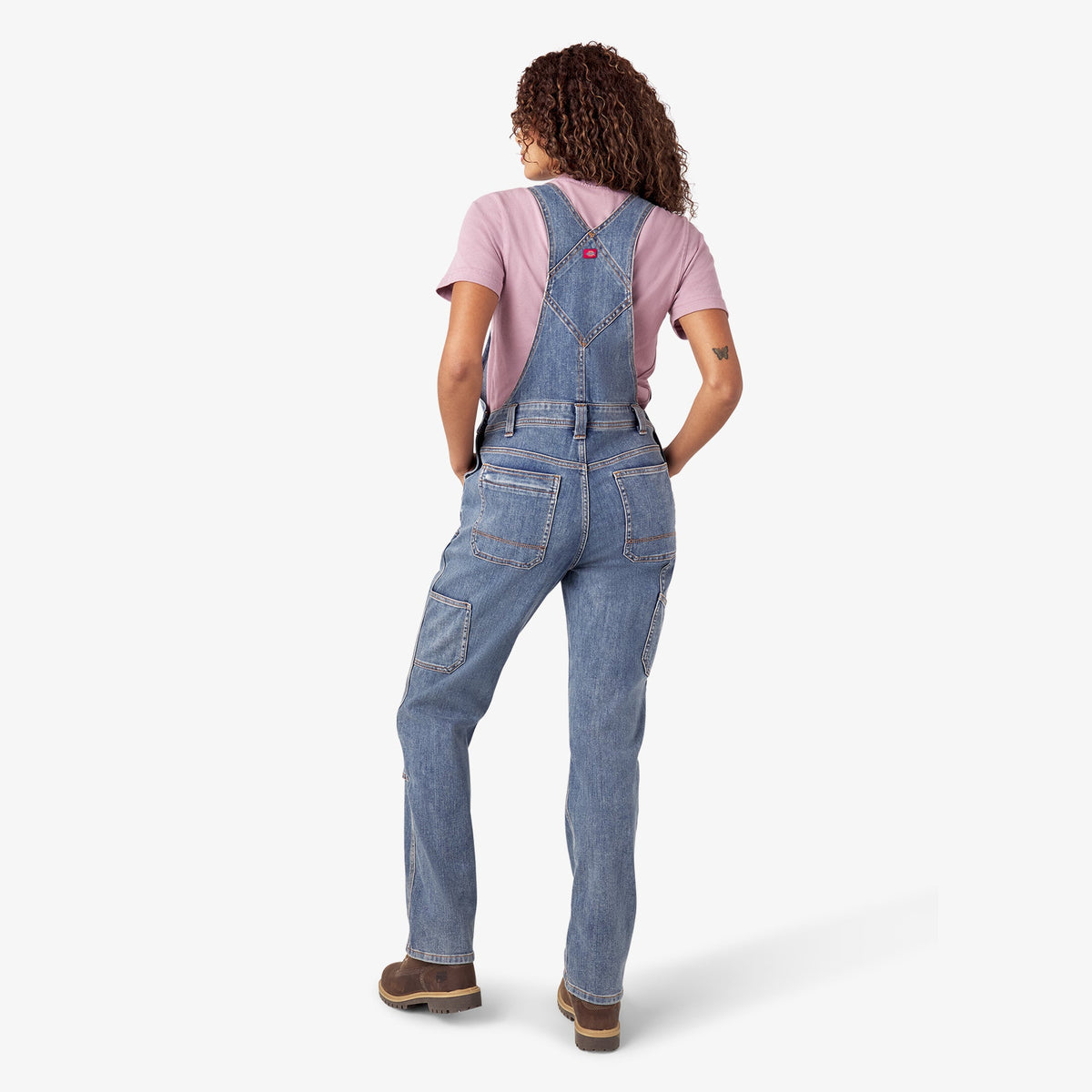 Dickies Women's Double Front Bib Overalls - Light Stonewashed Denim (LW4)