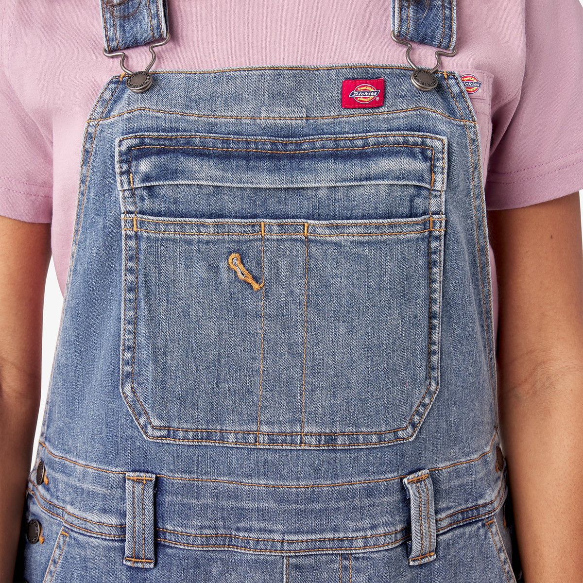 Dickies Women's Double Front Bib Overalls - Light Stonewashed Denim (LW4)