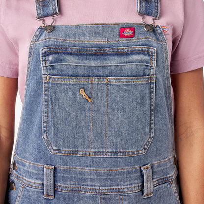 Dickies Women's Double Front Bib Overalls - Light Stonewashed Denim (LW4)