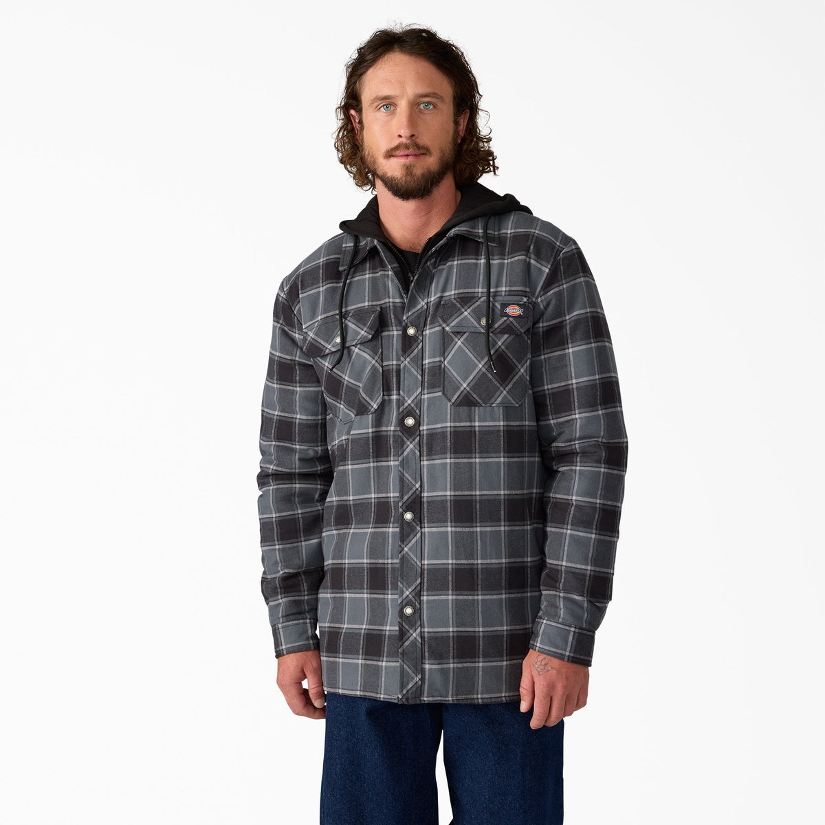 Dickies Water Repellent Flannel Hooded Shirt Jacket - Charcoal (0CH)
