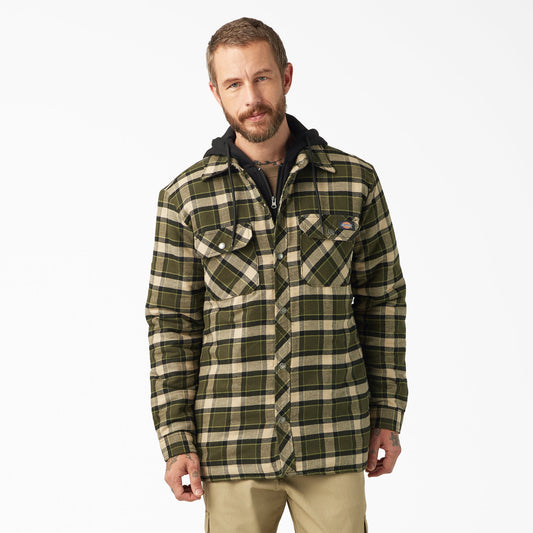 Dickies Water Repellent Flannel Hooded Shirt Jacket - Tactical Green (0GC)