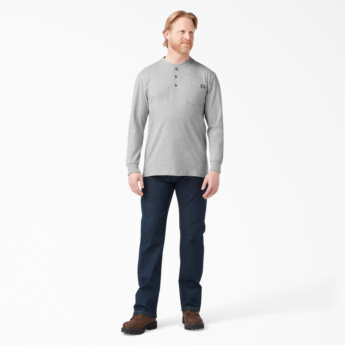 Dickies Heavyweight Long Sleeve Henley T-Shirt - Heather Gray (HG)