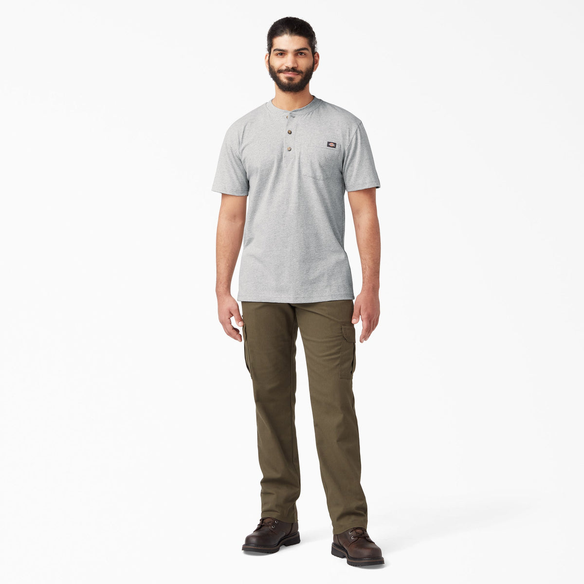 Dickies Heavyweight Short Sleeve Henley T-Shirt - Heather Gray (HG)
