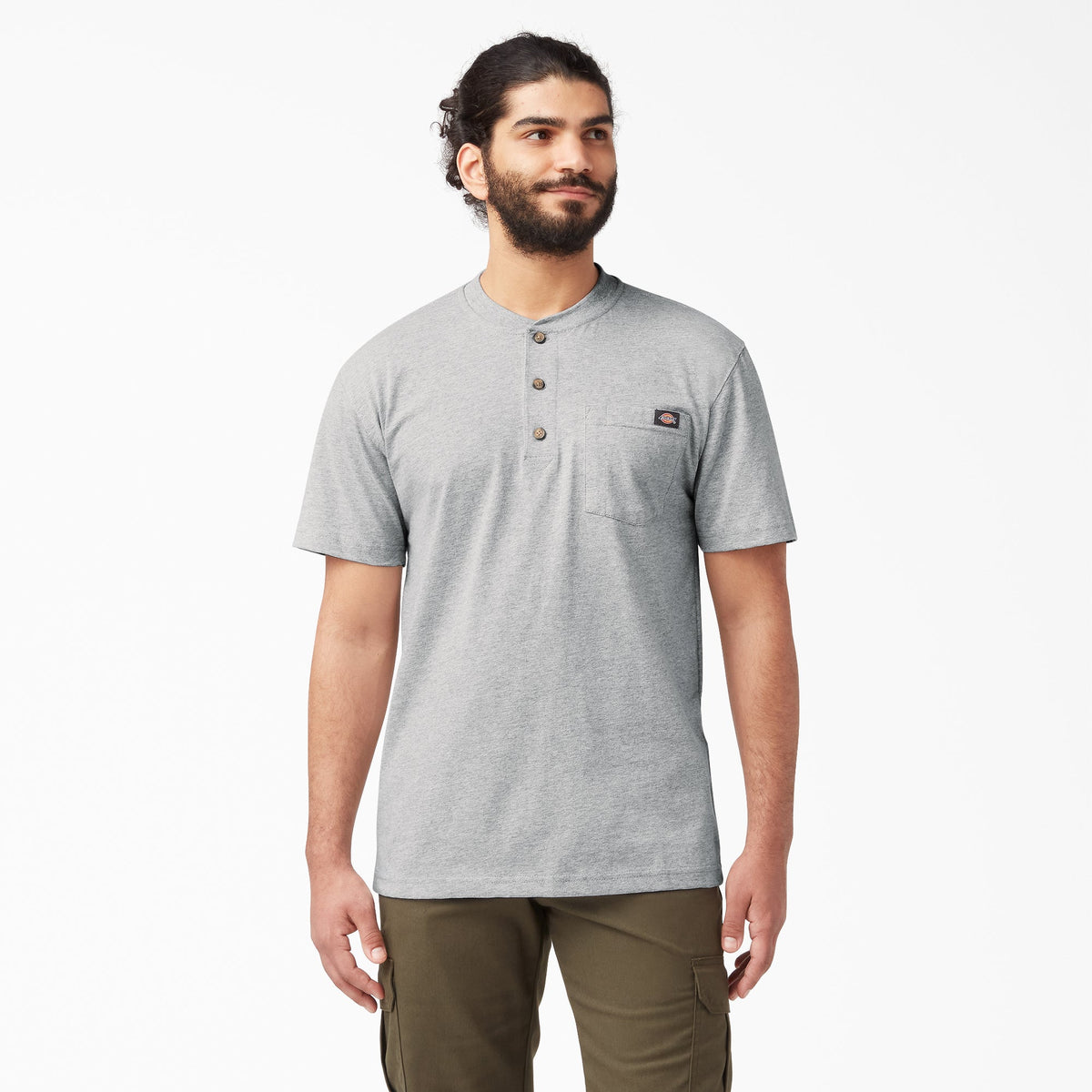 Dickies Heavyweight Short Sleeve Henley T-Shirt - Heather Gray (HG)