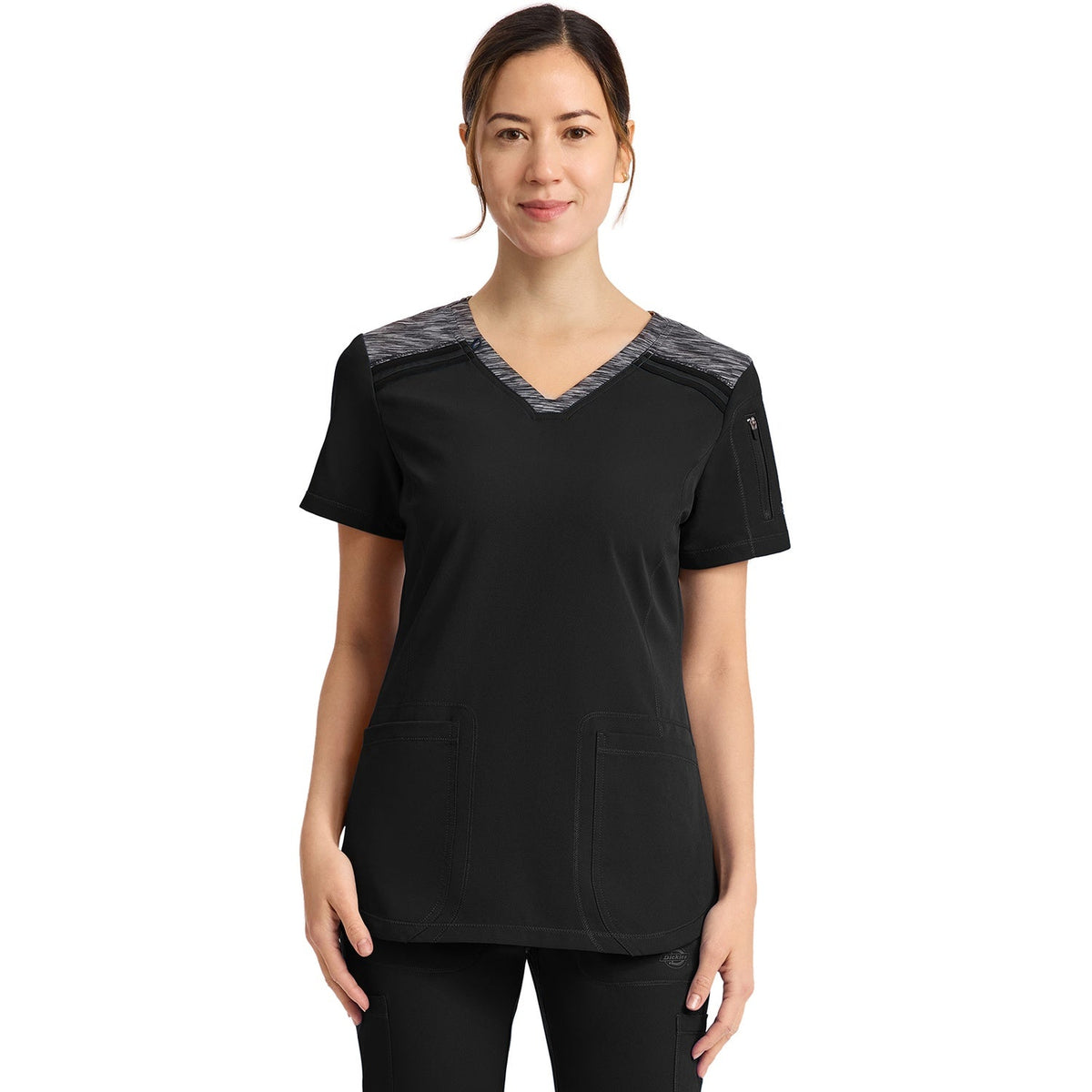 Dickies Women's Dynamix V-Neck Scrub Top - Black (BLK)