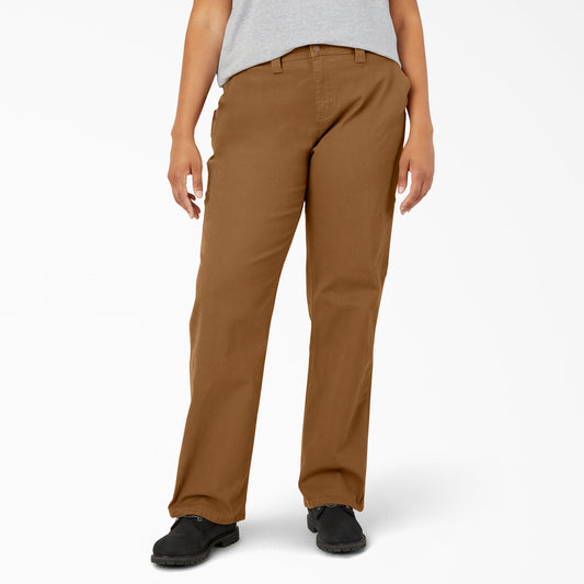 Dickies Women's Plus FLEX Relaxed Straight Fit Duck Carpenter Pants - Rinsed Brown Duck (RBD)