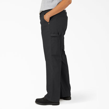 Dickies Women's Plus FLEX Relaxed Straight Fit Duck Carpenter Pants - Rinsed Black (RBK)
