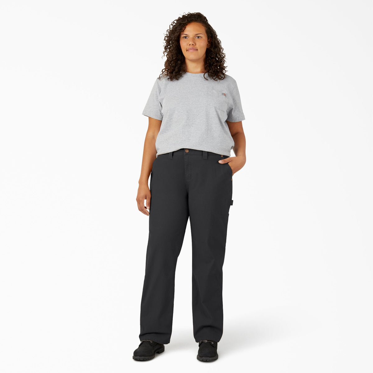 Dickies Women's Plus FLEX Relaxed Straight Fit Duck Carpenter Pants - Rinsed Black (RBK)