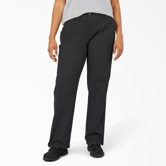Dickies Women's Plus FLEX Relaxed Straight Fit Duck Carpenter Pants - Rinsed Black (RBK)