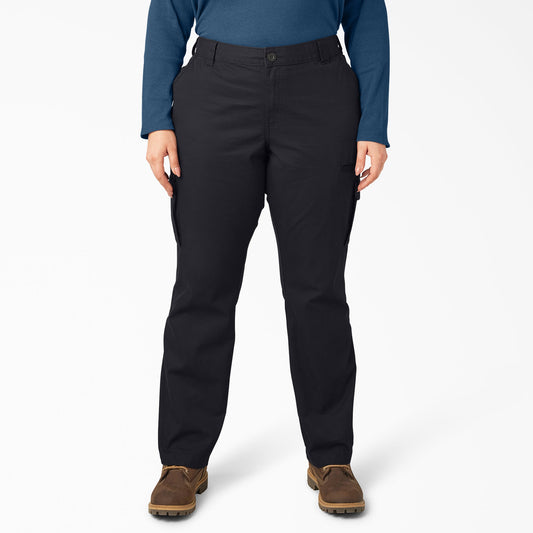 Dickies Women's Plus Relaxed Fit Cargo Pants - Rinsed Black (RBK)