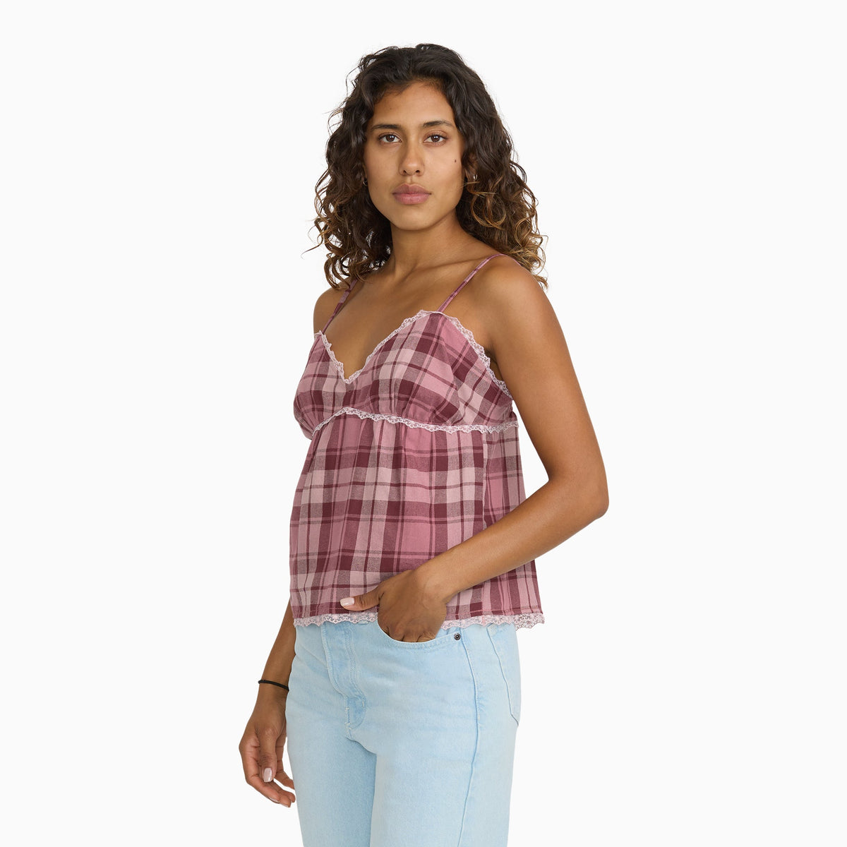 Dickies Juniors Lace Babydoll Tank - Merlot Plaid