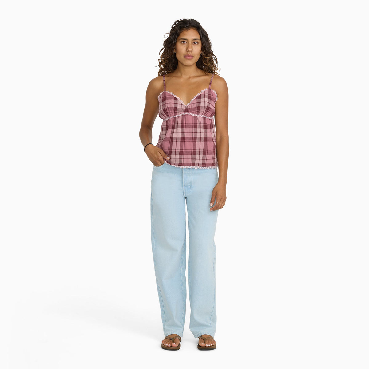 Dickies Juniors Lace Babydoll Tank - Merlot Plaid