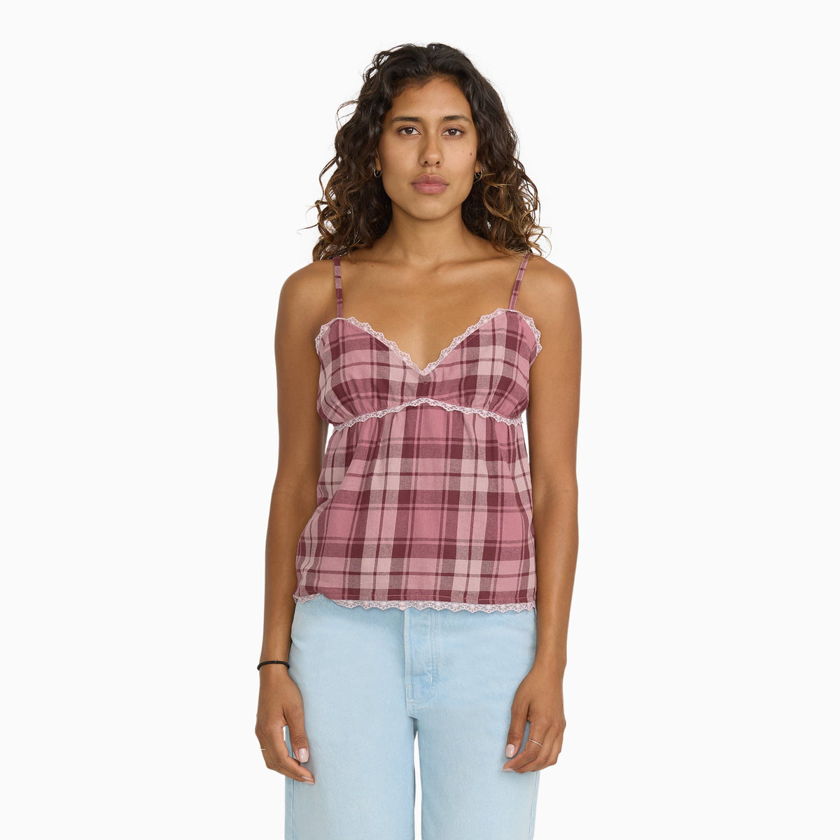 Dickies Juniors Lace Babydoll Tank - Merlot Plaid